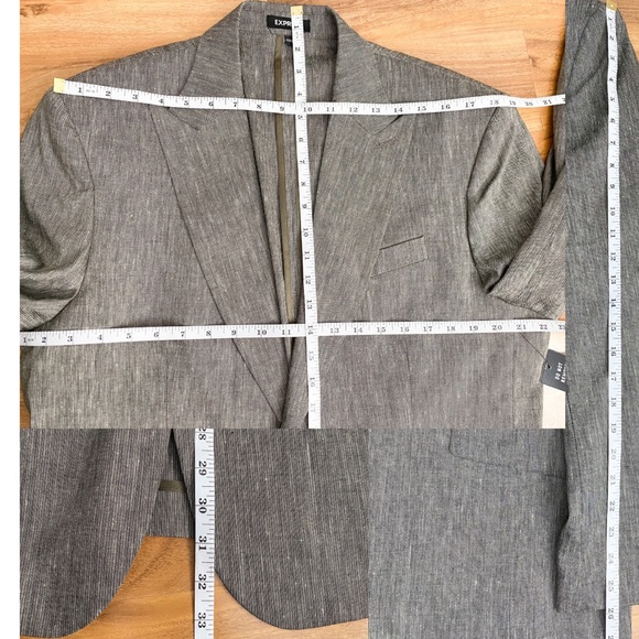 Express Mens Linen 2-Piece Suit Set Blazer Sport Coat 44R Pants 34x32 Gray Slim - Picture 11 of 12